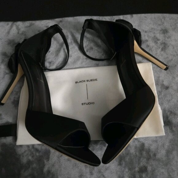 BLACK SUEDE STUDIO LUXURY JOSEY 100 SATIN HEEL w box and dust bag - Picture 3 of 9